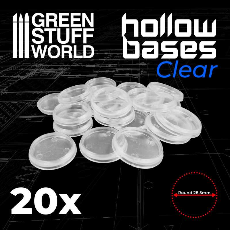 Socles en plastique transparents avec CREUX - Rond 28,5mm Socles en plastique transparents avec CREUX - Rond 28,5mm