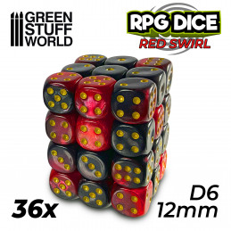 36x W6 12mm Spielwürfel - Rot Marmor