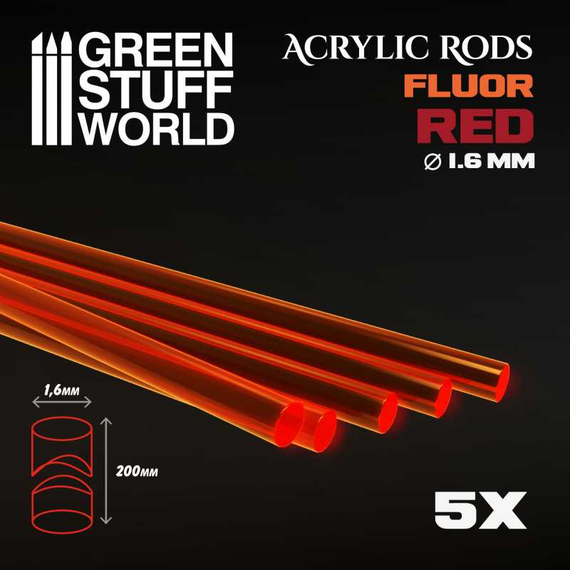 Acrylic Rods - Round 1.6 mm Fluor RED-ORANGE Acrylic Rods - Round 1.6 mm Fluor RED-ORANGE