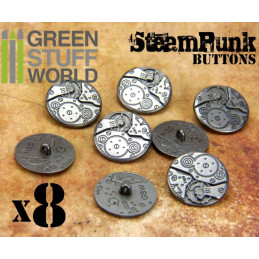 8x Botones Steampunk MOVIMIENTOS RELOJ - Plata