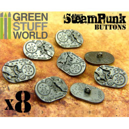8x Botones Ovalados Steampunk MOVIMIENTOS RELOJ - Plata