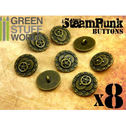 8x Botones RUEDAS y TORNILLOS SteamPunk - Bronce