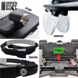 Profi-Kopfbandlupe mit Wechselgläsern und Licht