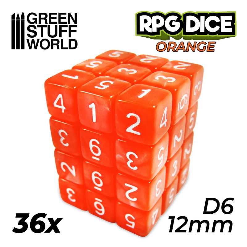36x Dados D6 12mm - Naranja 36x Dados D6 12mm - Naranja