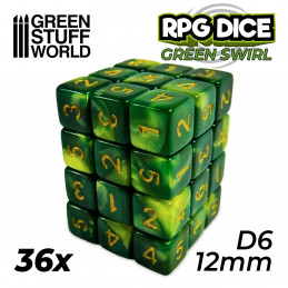 36x W6 12mm Spielwürfel - Grun Marmor