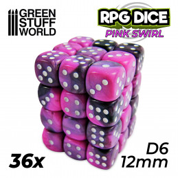 36x W6 12mm Spielwürfel - Rosa Marmor
