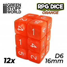 12x Dados D6 16mm - Naranja