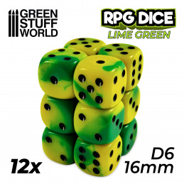 12x Dados D6 16mm - Lima Marmol
