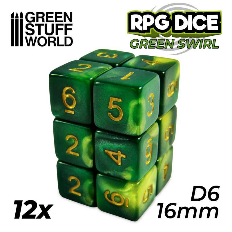 12x D6 16mm Dés de Jeu - Vert Marbre 12x D6 16mm Dés de Jeu - Vert Marbre
