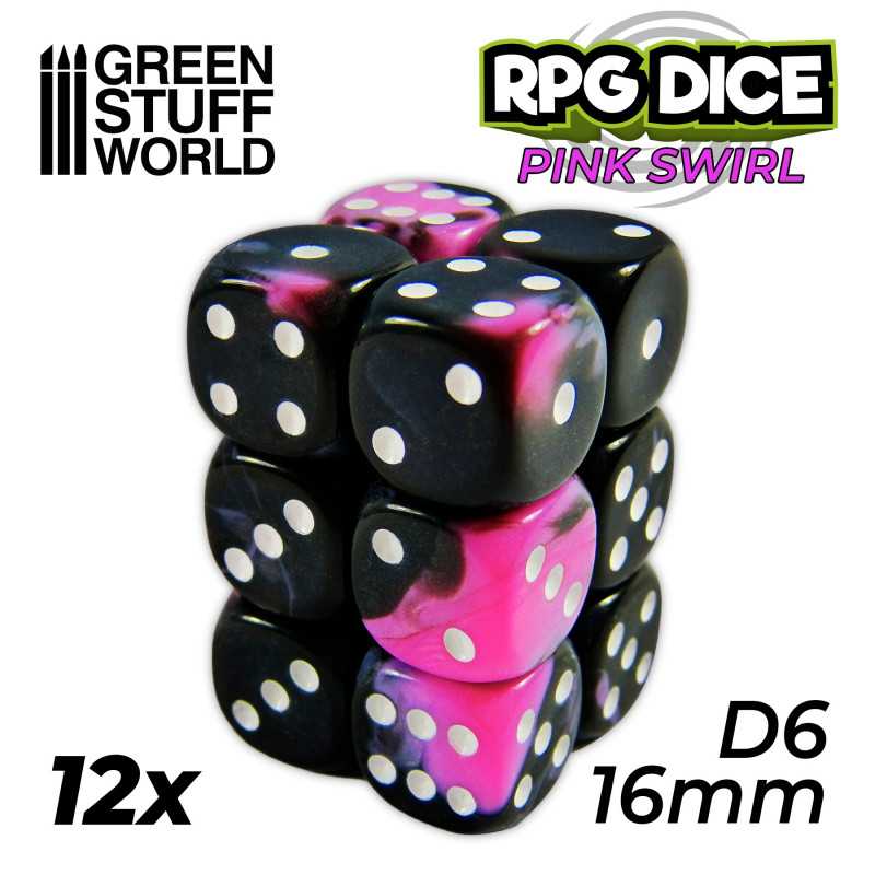 12x D6 16mm Dés de Jeu - Rose Marbre 12x D6 16mm Dés de Jeu - Rose Marbre