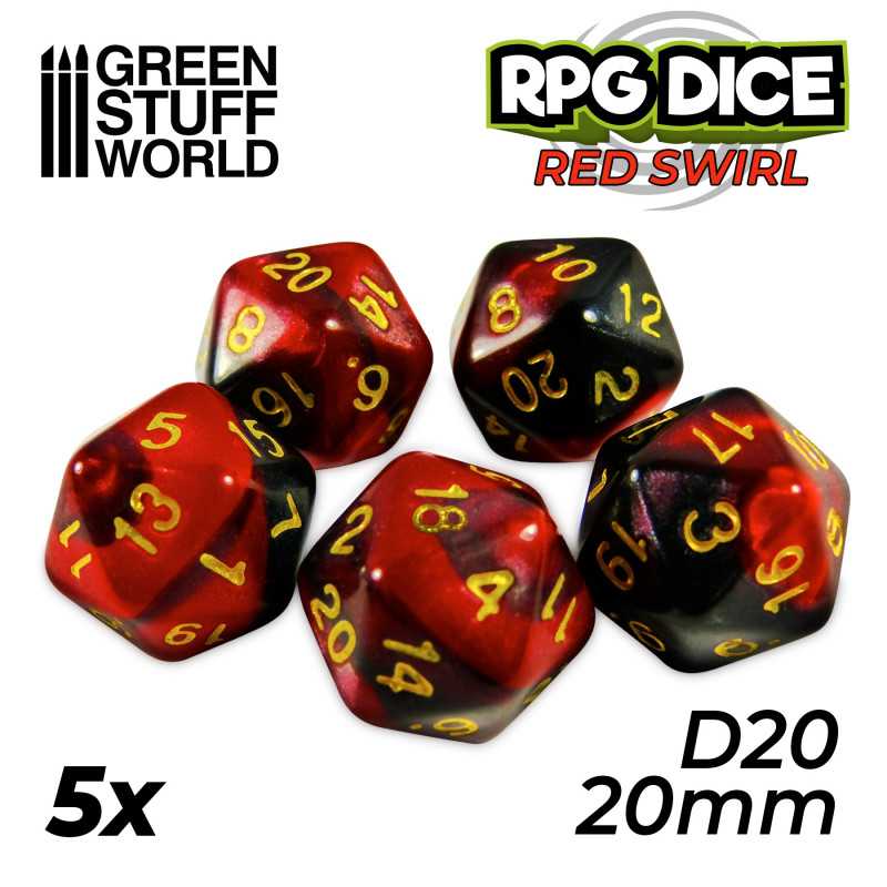 5x D20 20mm Dés de Jeu - Rouge Marbre 5x D20 20mm Dés de Jeu - Rouge Marbre