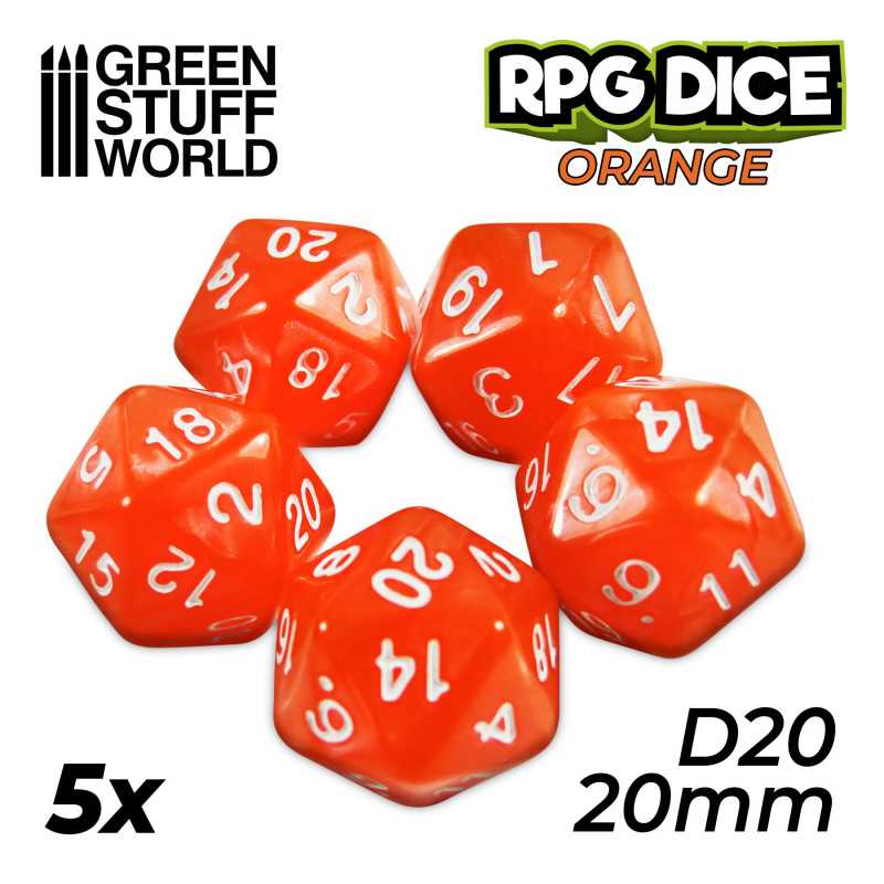 5x D20 20mm Dés de Jeu - Orange 5x D20 20mm Dés de Jeu - Orange