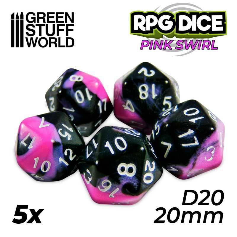 5x D20 20mm Dés de Jeu - Rose Marbre 5x D20 20mm Dés de Jeu - Rose Marbre