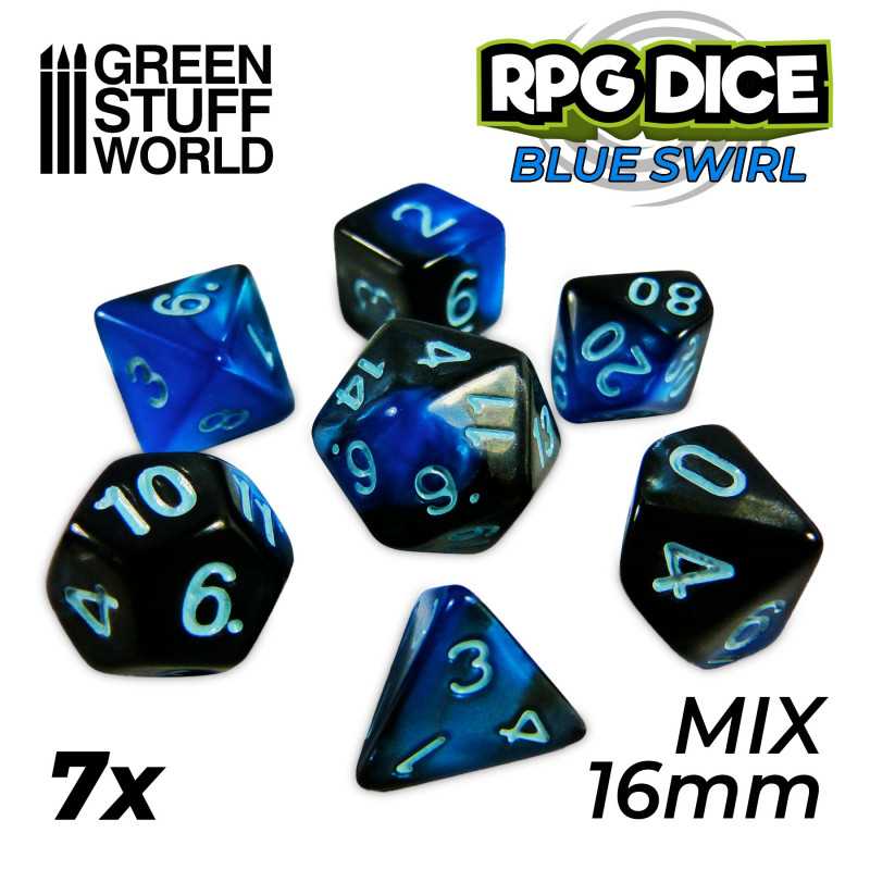 7x Mix 16mm Dés de Jeu - Bleu Marbre 7x Mix 16mm Dés de Jeu - Bleu Marbre