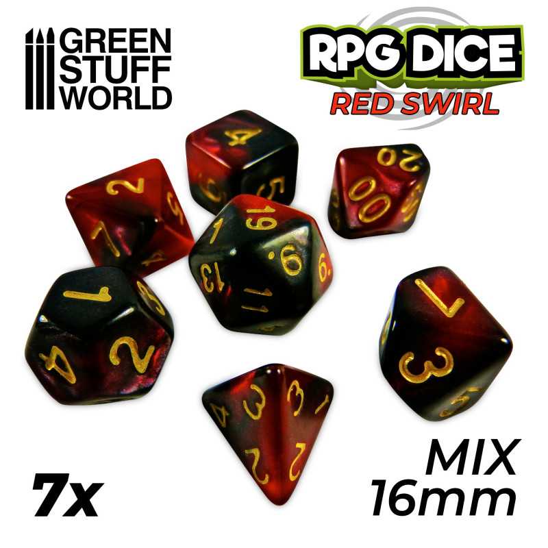 7x Mix 16mm Dés de Jeu - Rouge Marbre 7x Mix 16mm Dés de Jeu - Rouge Marbre