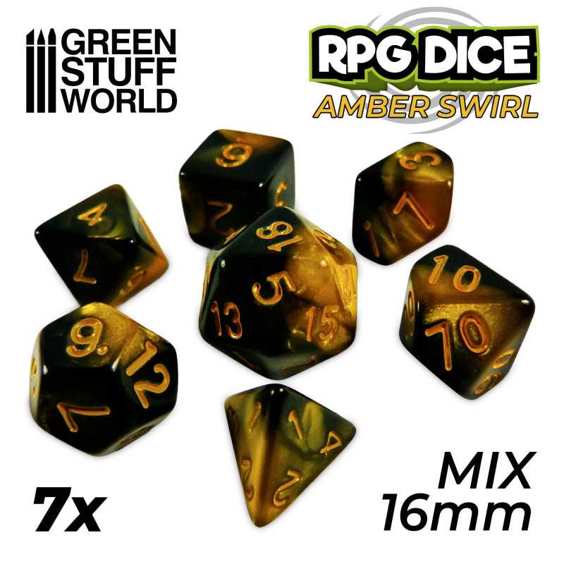 7x Mix 16mm Dés de Jeu - Ambre Marbre 7x Mix 16mm Dés de Jeu - Ambre Marbre