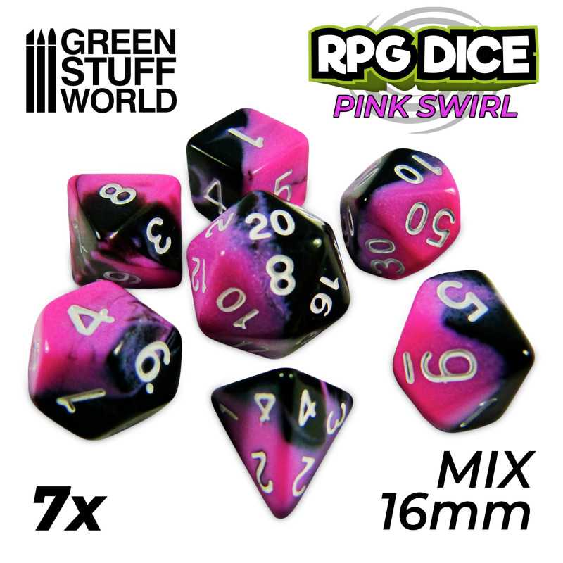 7x Mix 16mm Dés de Jeu - Rose Marbre 7x Mix 16mm Dés de Jeu - Rose Marbre