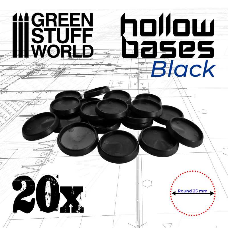 Socles en plastique noir avec CREUX 25mm Socles en plastique noir avec CREUX 25mm