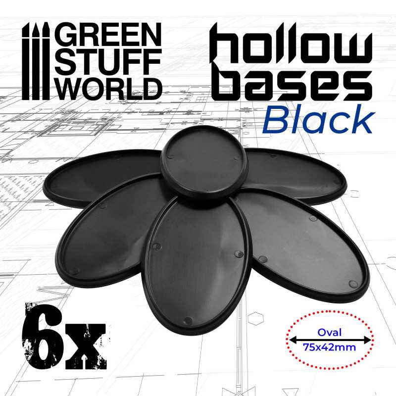Hollow Plastic Bases - BLACK Oval 75x42mm Hollow Plastic Bases - BLACK Oval 75x42mm