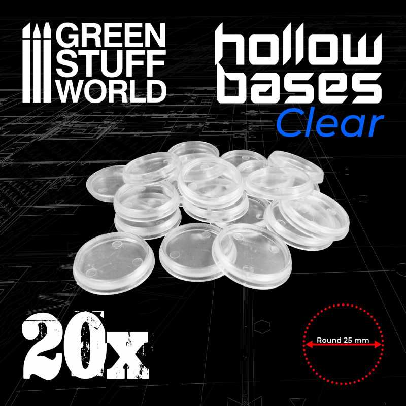 Socles en plastique transparent avec CREUX - Rond 25mm Socles en plastique transparent avec CREUX - Rond 25mm