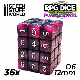 36x D6 12mm Spielwürfel - lila Marmor