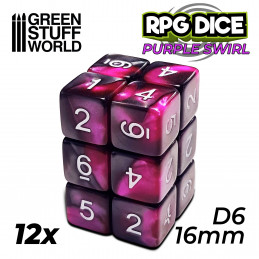 12x W6 16mm Spielwürfel - Lila Marmor