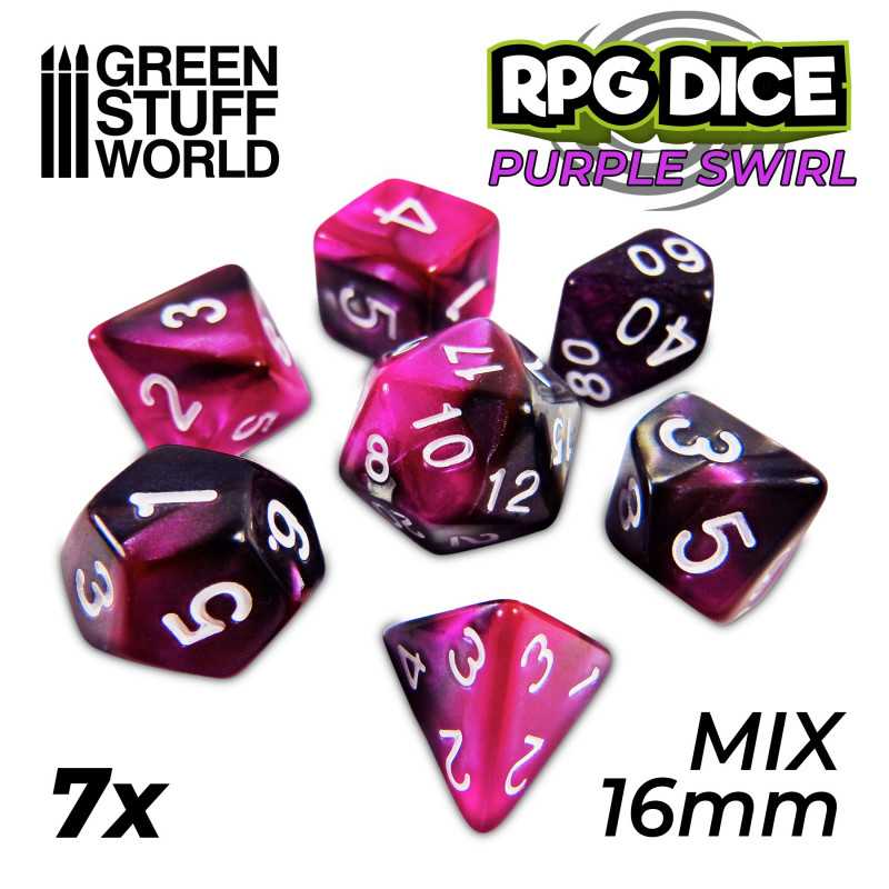 7x Mix 16mm Dés de Jeu - Violet Marbre 7x Mix 16mm Dés de Jeu - Violet Marbre