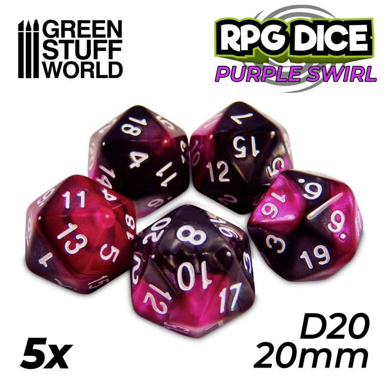 5x D20 20mm Dés de Jeu - Violet Marbre 5x D20 20mm Dés de Jeu - Violet Marbre