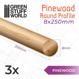 Varilla Redonda Madera Pino 8x250mm