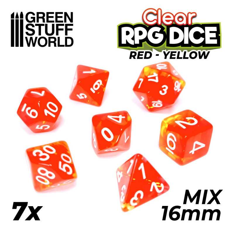 7x Mix 16mm Dés de Jeu - Rouge/Jaune Transparent 7x Mix 16mm Dés de Jeu - Rouge/Jaune Transparent